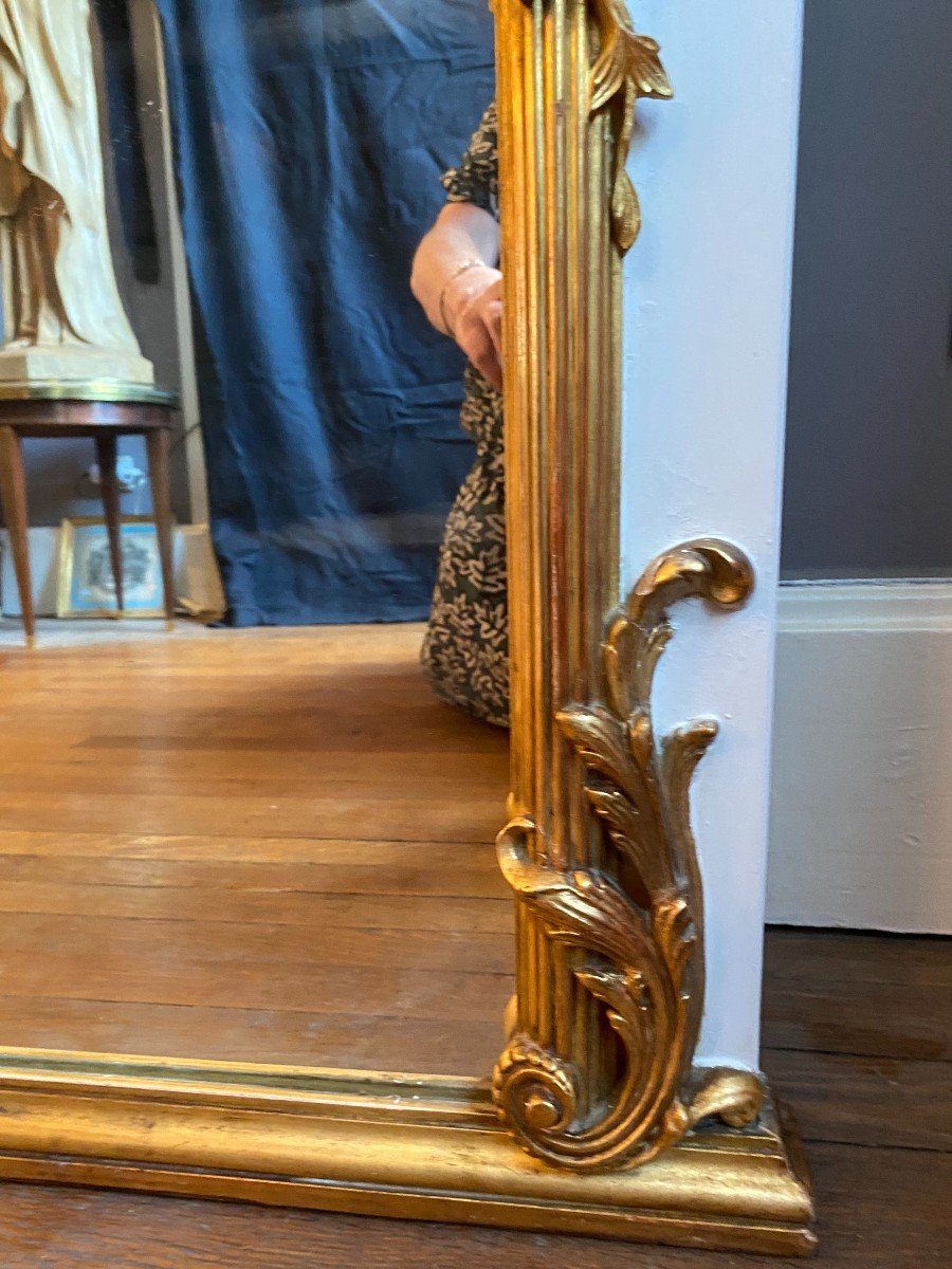 Très Grand Miroir, Glace En Bois Peint Et Doré-photo-2