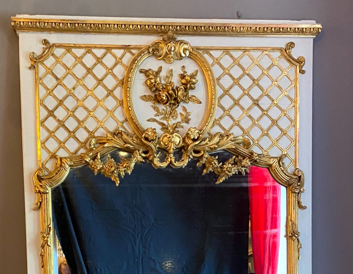 Very Large Mirror, Glass In Painted And Gilded Wood-photo-5