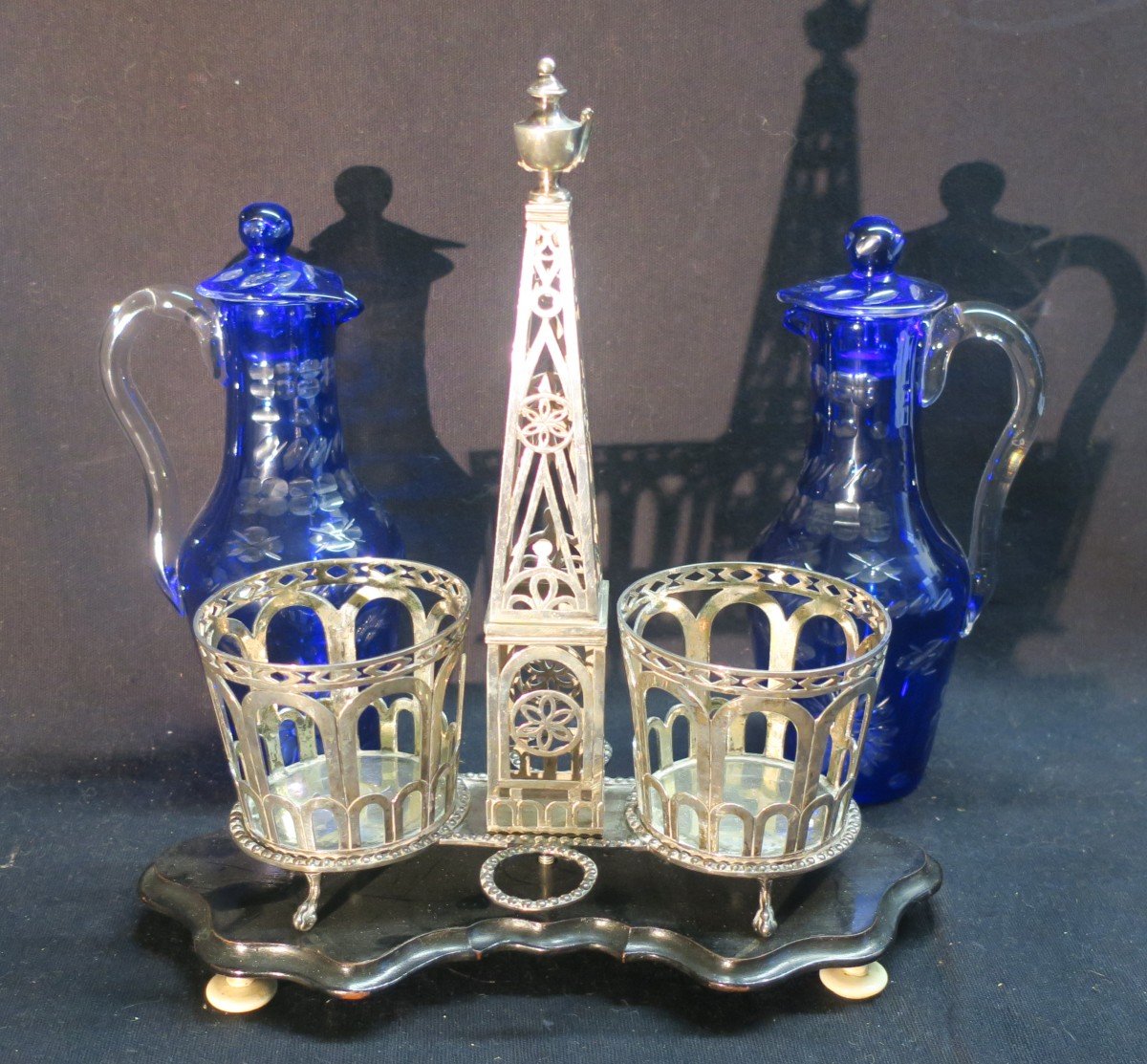 Vinegar Cruet In Colored Crystal And Sterling Silver-photo-3