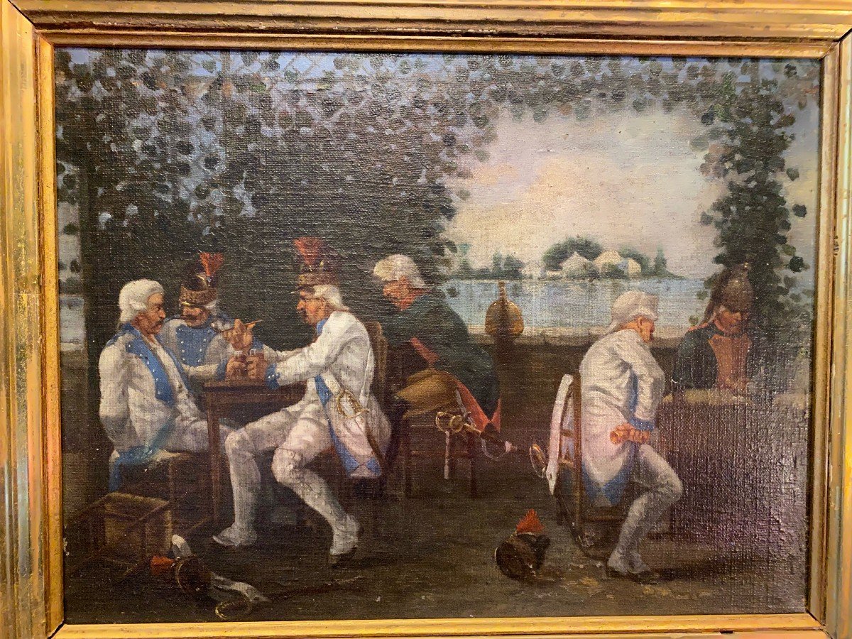Tableau, Militaires à La Guinguette-photo-3
