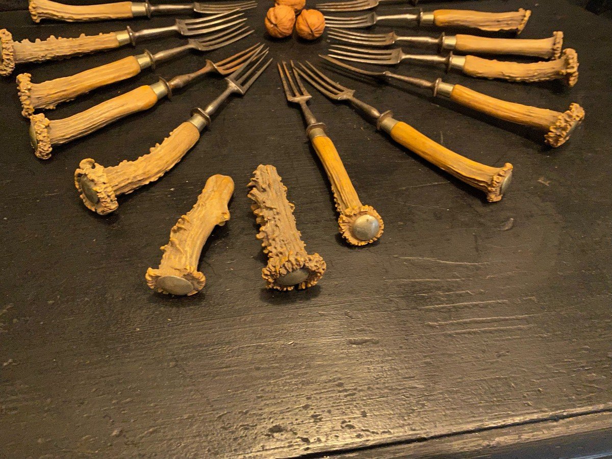 12 Forks With Deer Antler Handles-photo-3