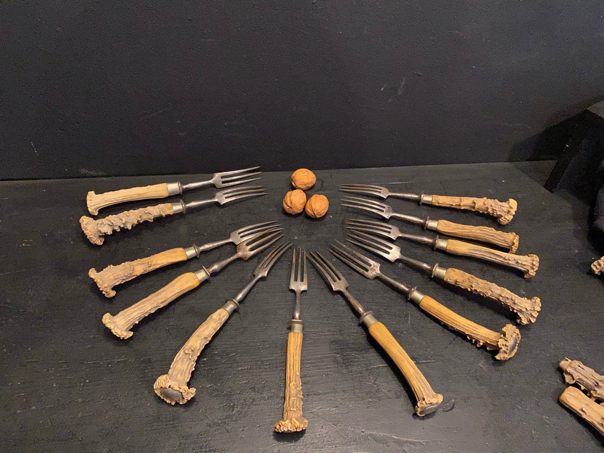 12 Forks With Deer Antler Handles-photo-4