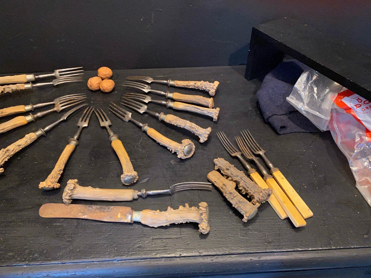12 Forks With Deer Antler Handles-photo-5