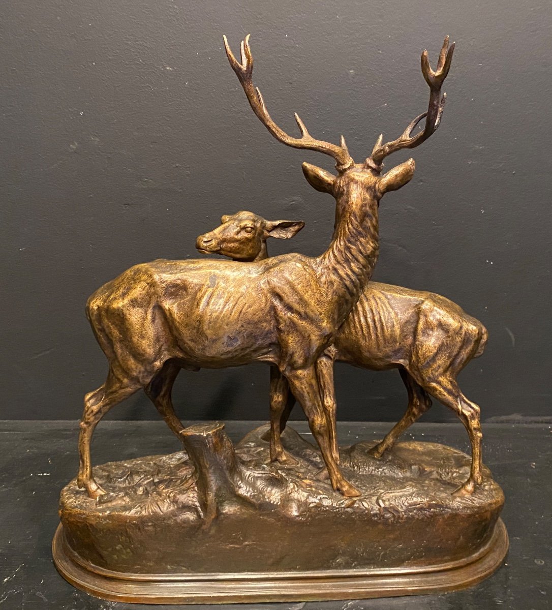 The Stag And The Doe, Bronze By Alfred Dubucand-photo-2