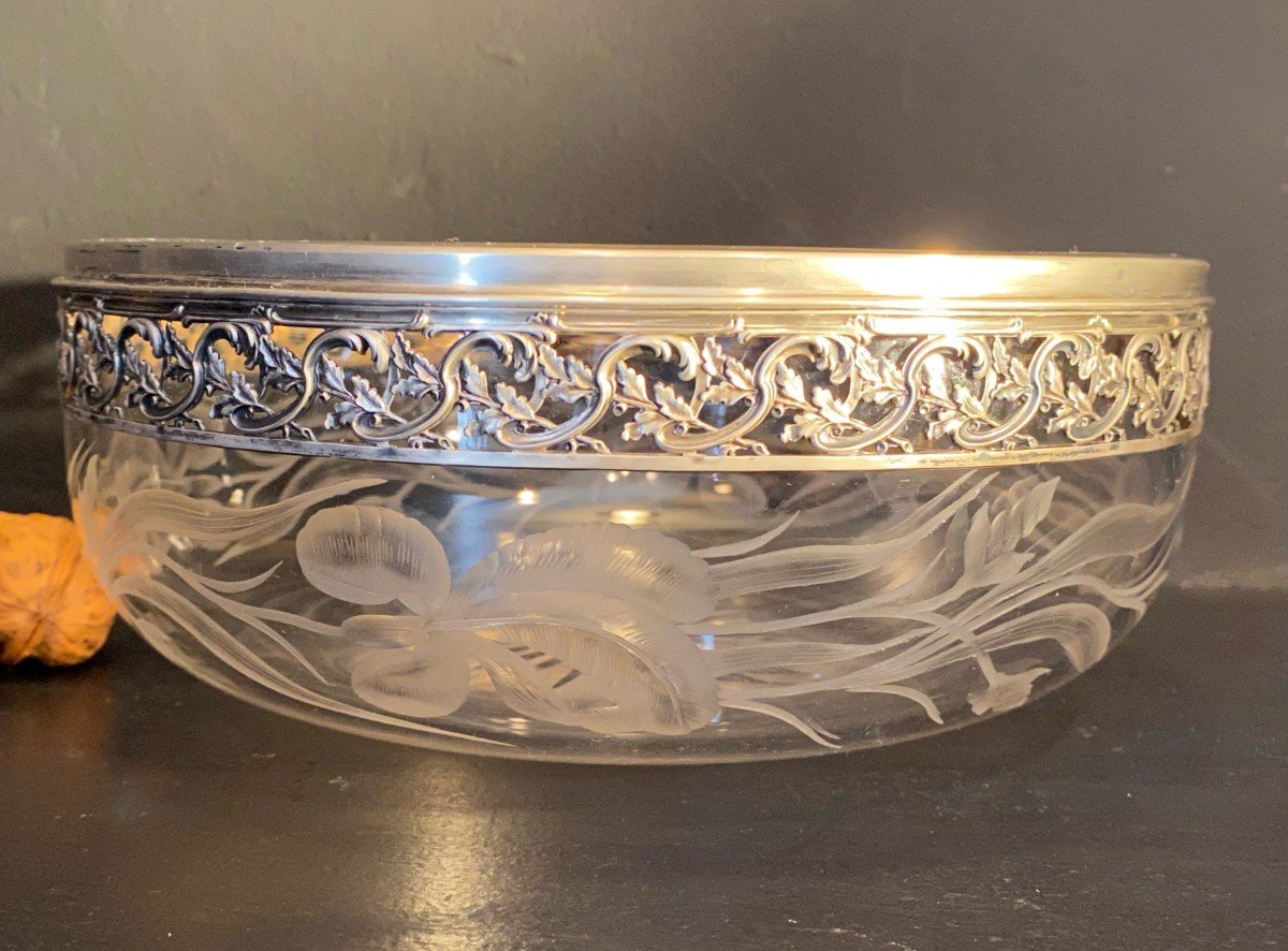 Art Nouveau Crystal And Silver Salad Bowl-photo-2