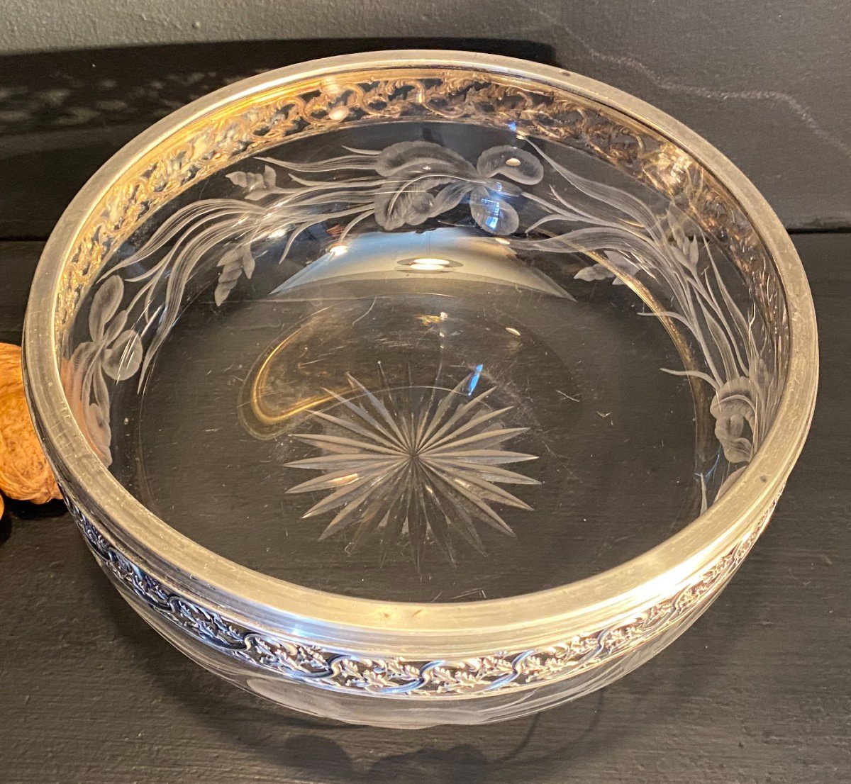 Art Nouveau Crystal And Silver Salad Bowl-photo-3