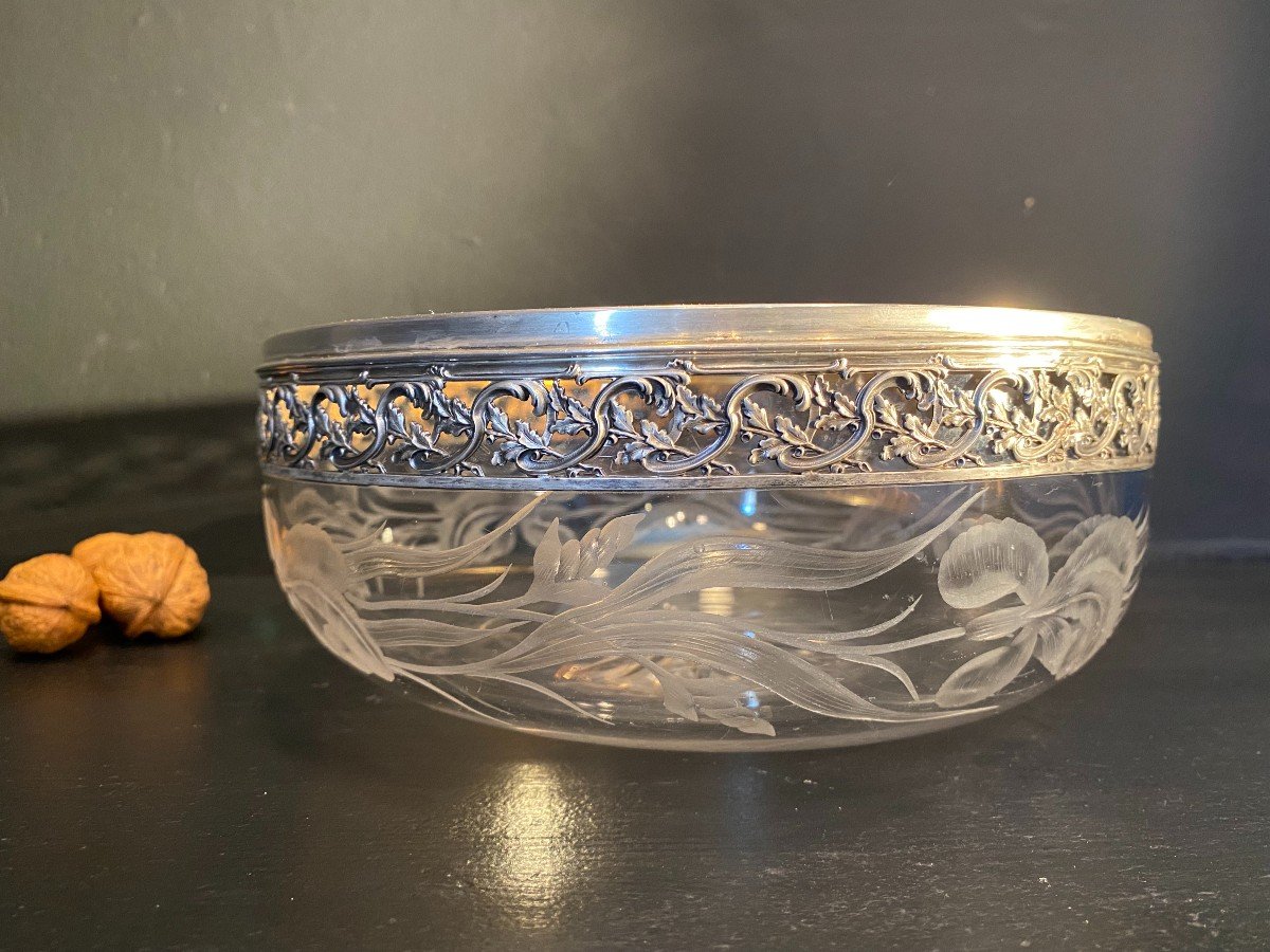 Art Nouveau Crystal And Silver Salad Bowl-photo-1