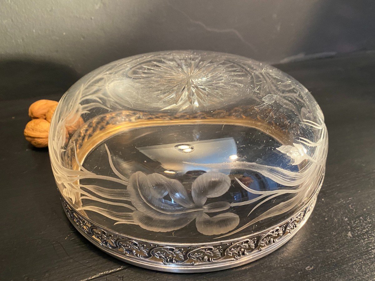 Art Nouveau Crystal And Silver Salad Bowl-photo-4