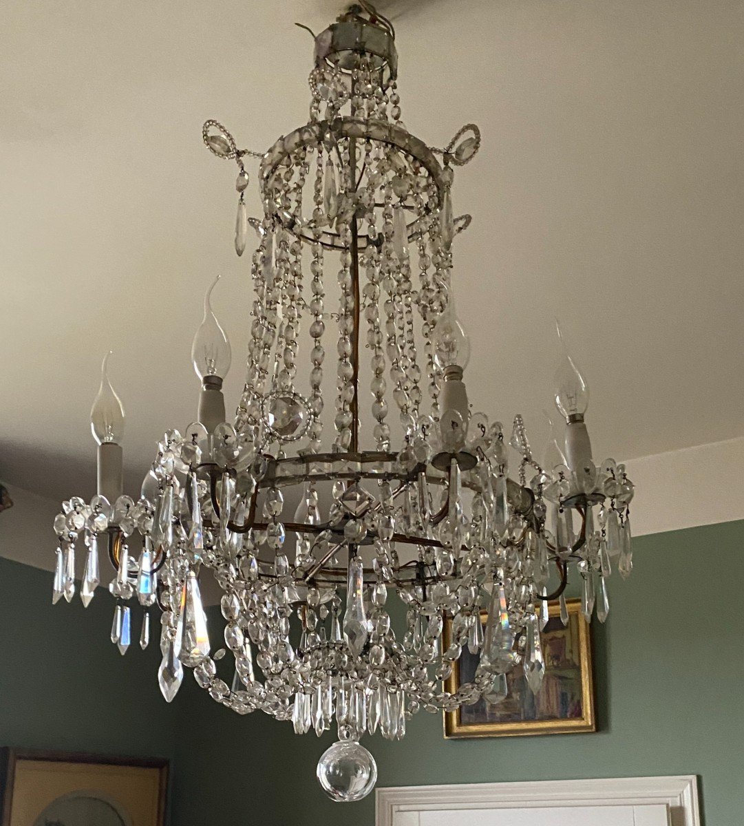 Bronze And Crystal Basket Chandelier-photo-2