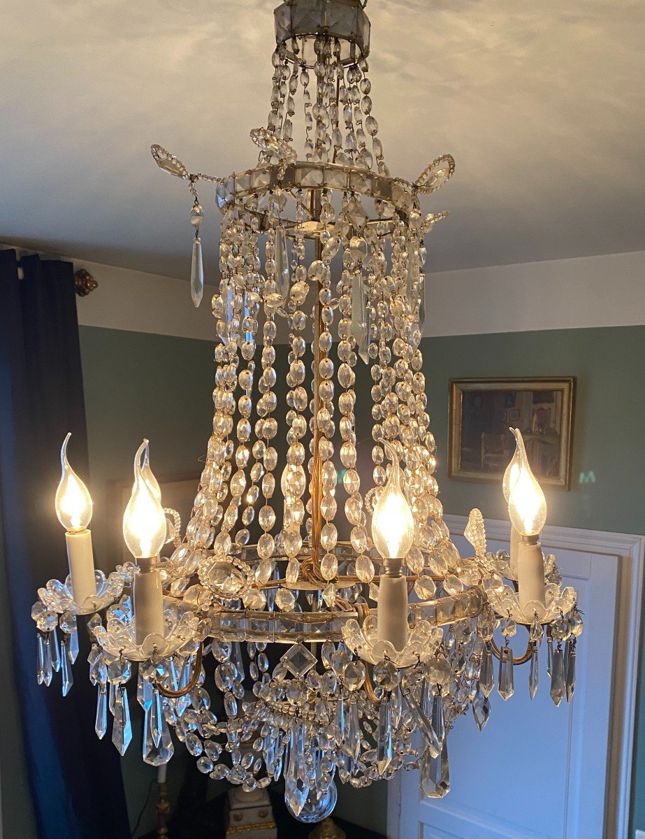Bronze And Crystal Basket Chandelier-photo-2