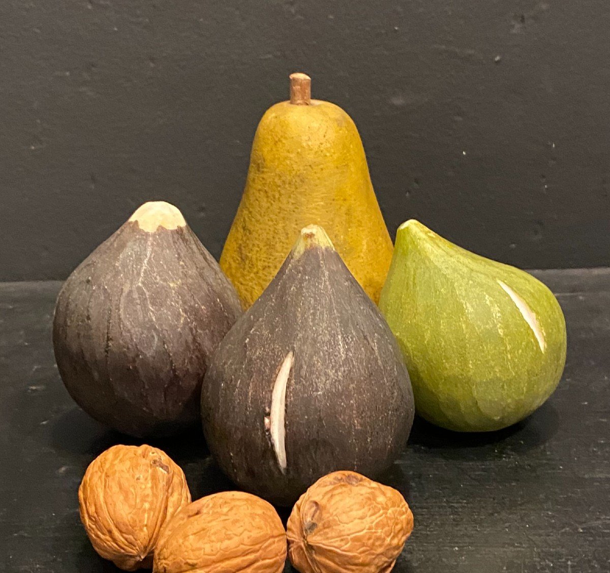 Figs And Pear In Painted Marble