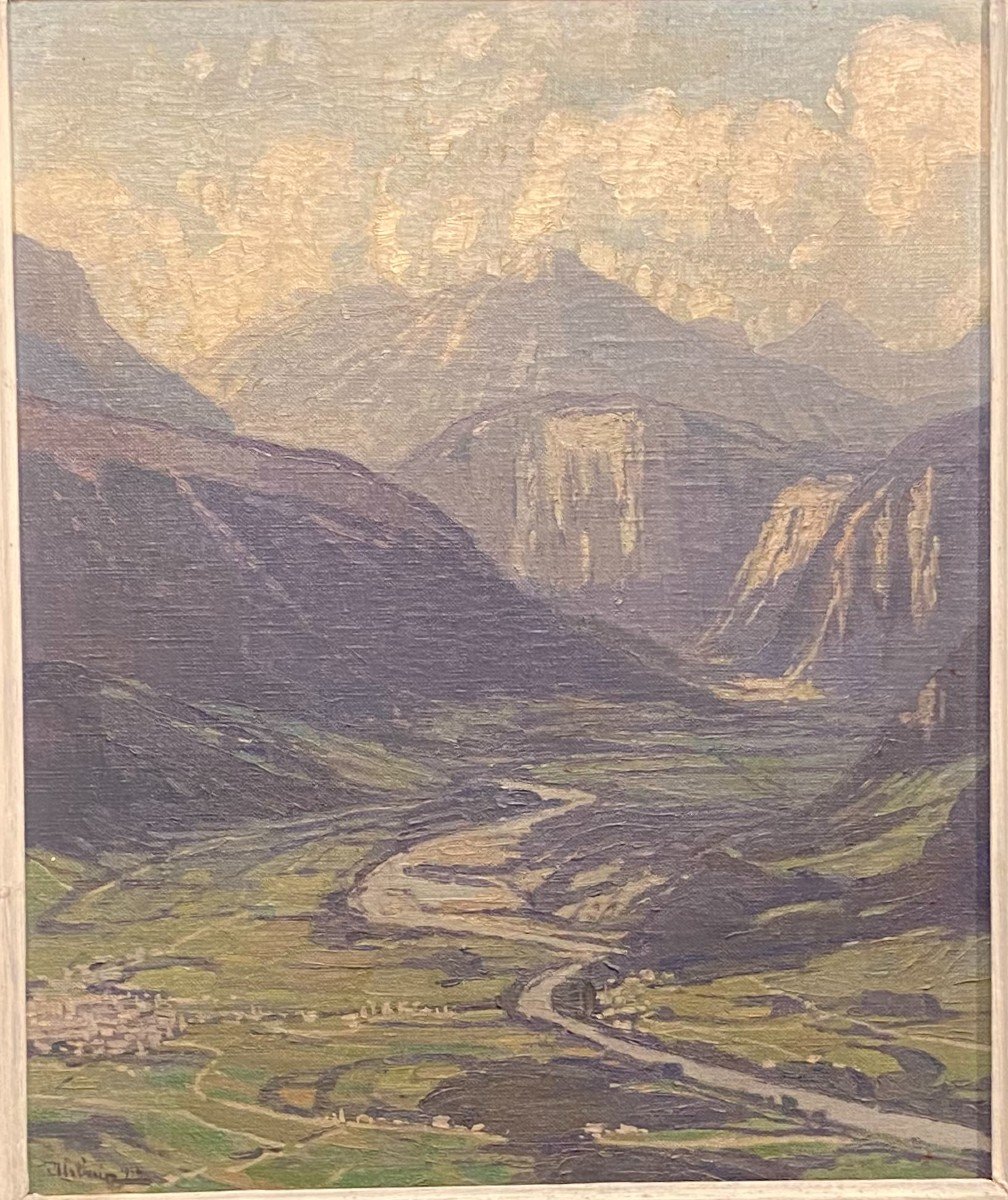 Painting, Mont Blanc Painting Signed Urbain-photo-2