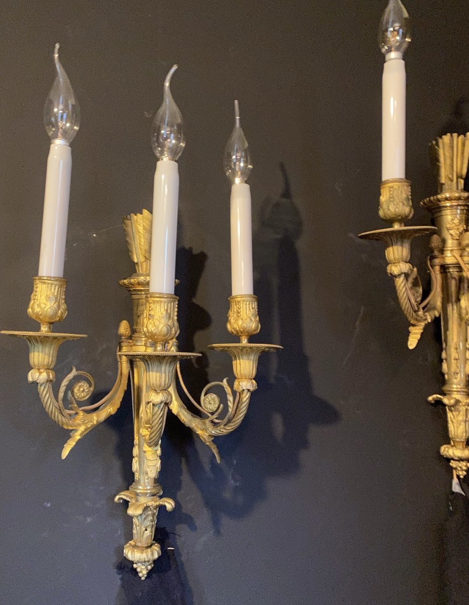 Paire d'Appliques En Bronze Doré-photo-2