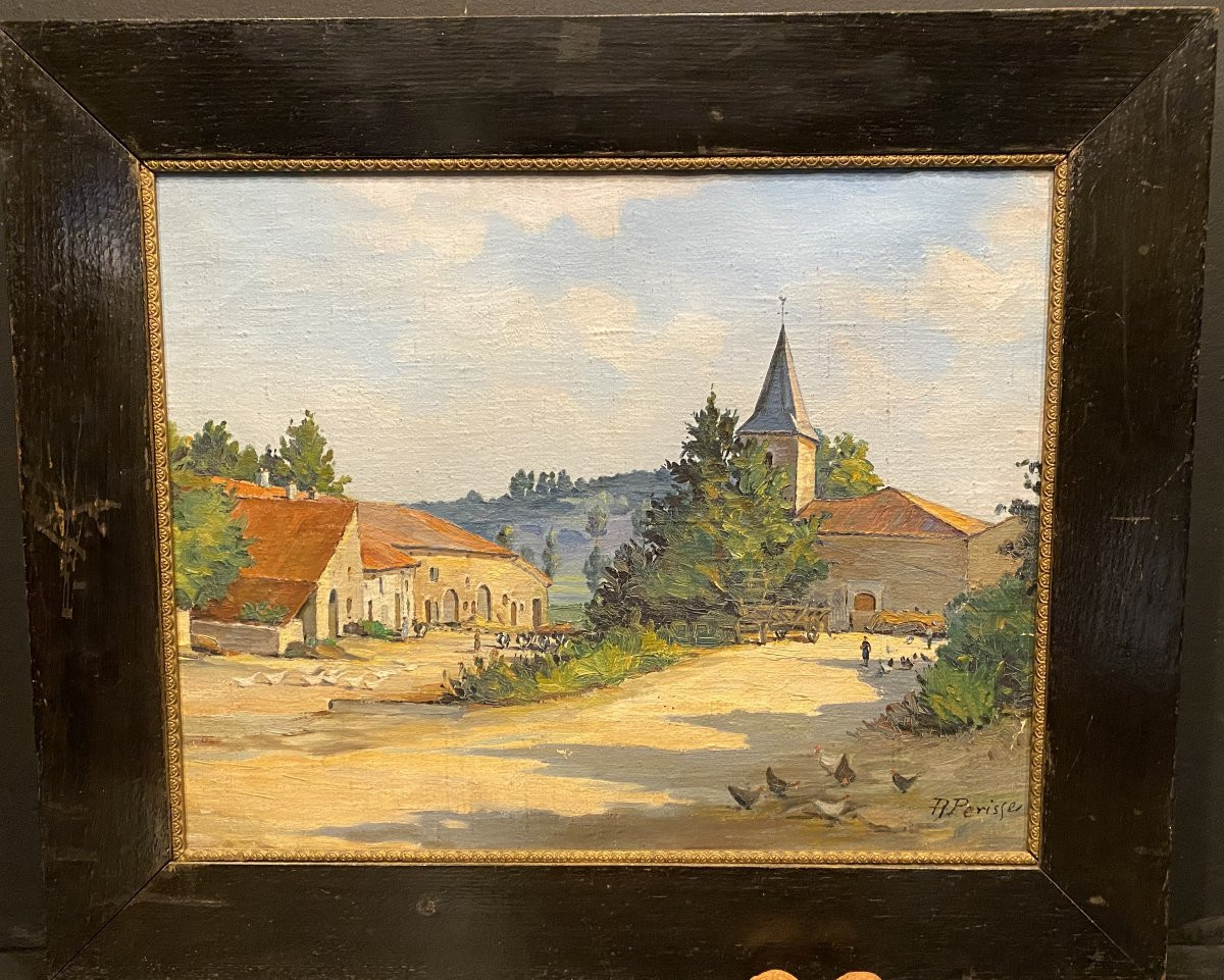 Painting, Signed Perisse, Village Of Pierreville Sur Madon-photo-2