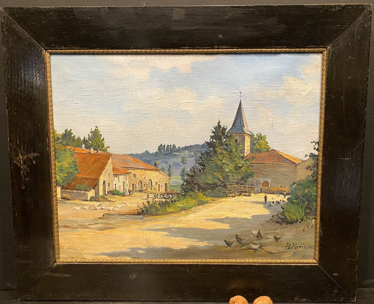 Painting, Signed Perisse, Village Of Pierreville Sur Madon-photo-3