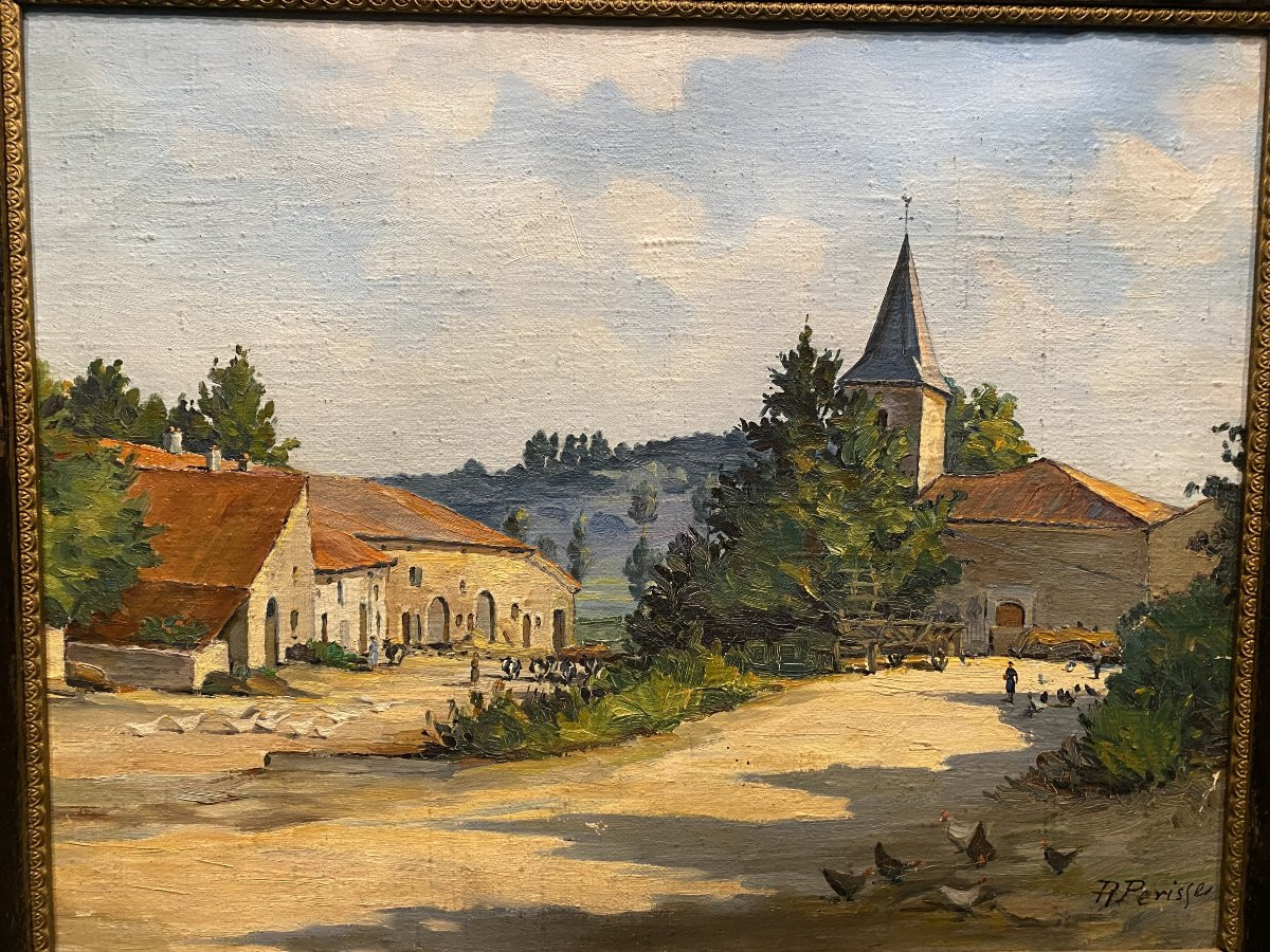 Painting, Signed Perisse, Village Of Pierreville Sur Madon-photo-1