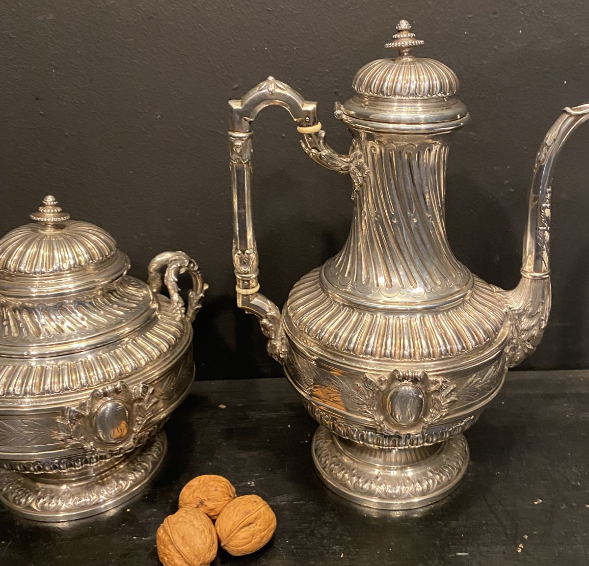 Coffee Pot And Sugar Bowl In Sterling Silver From Tetard-photo-2