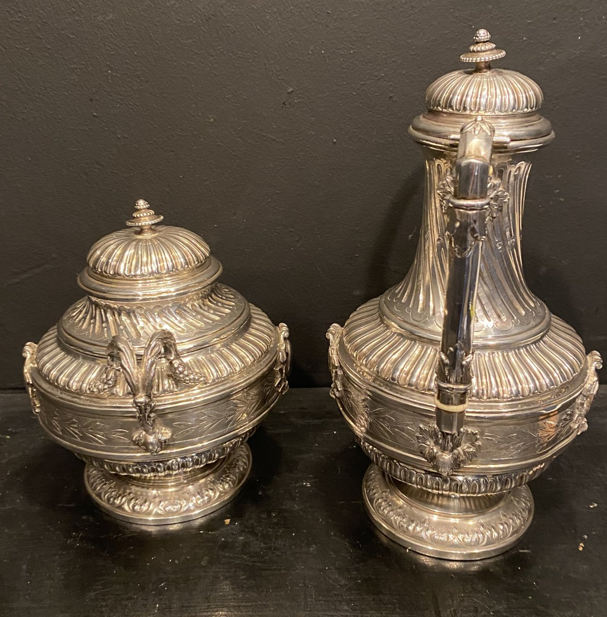 Coffee Pot And Sugar Bowl In Sterling Silver From Tetard-photo-3