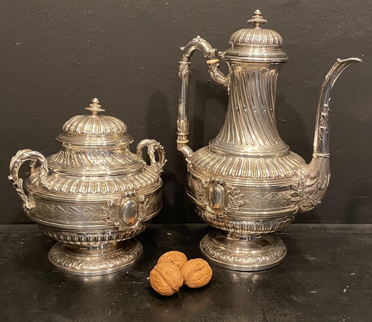 Coffee Pot And Sugar Bowl In Sterling Silver From Tetard