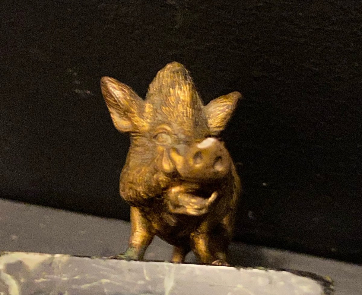 Small Bronze Boar On Marble Base-photo-5