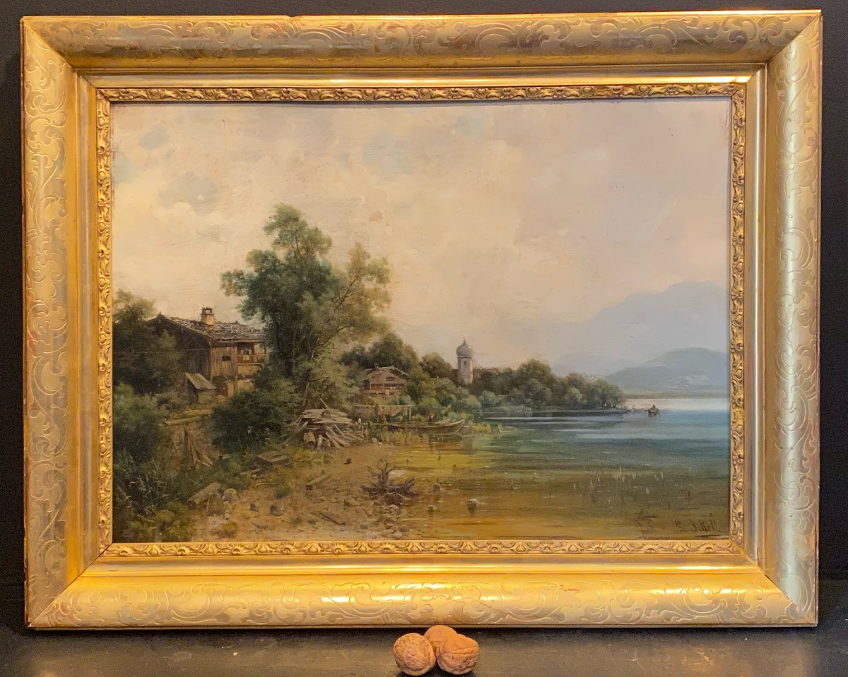 Tableau, Peinture Représentant l'Ile Aux Femmes Signée Sckell