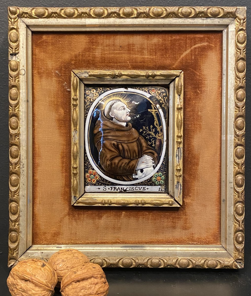 Saint François, émail XVIII° Signé J Laudin