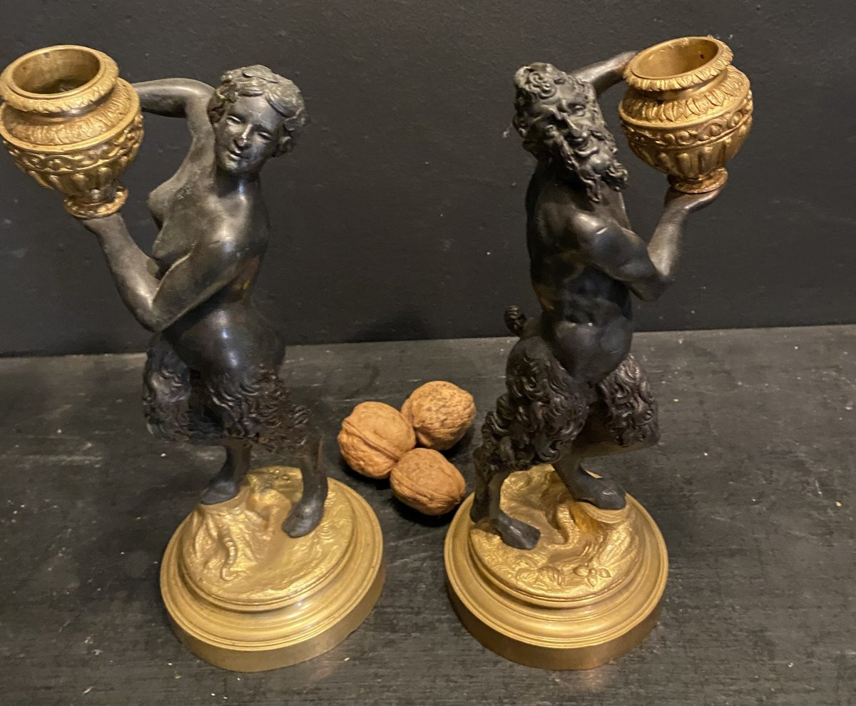 Pair Of Bronze Fauns-photo-3