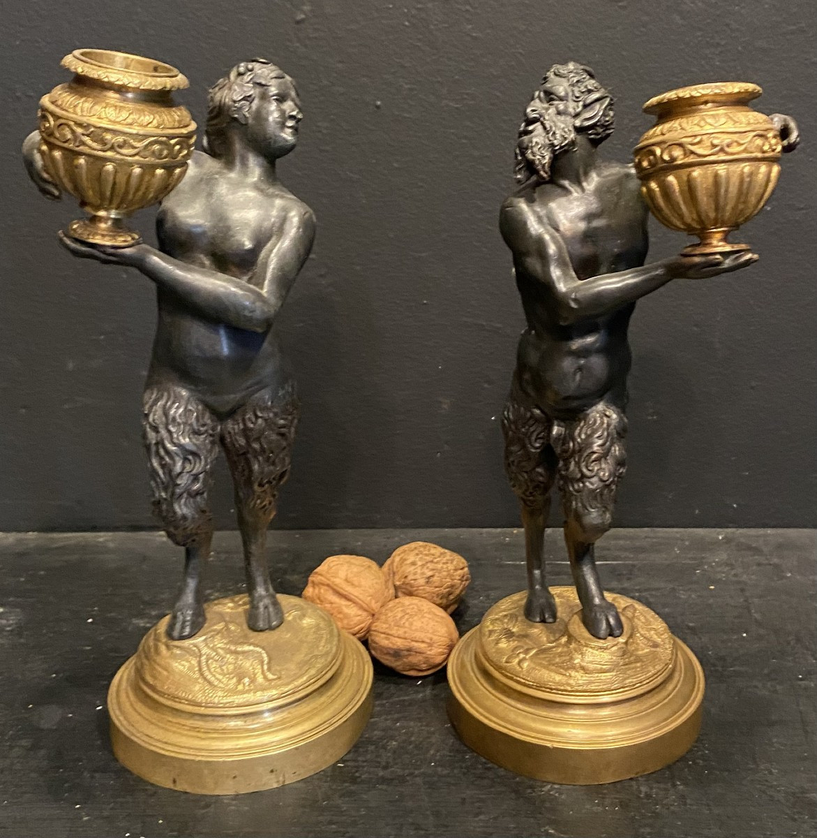 Pair Of Bronze Fauns