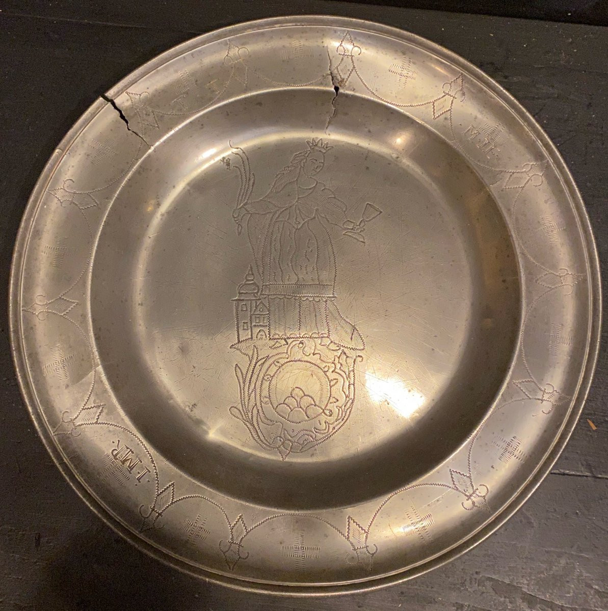 Plat En étain Du XVIII°, Sainte Barbe-photo-4