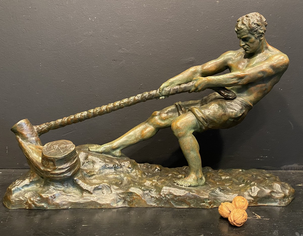 bronze signé ouline, le halage