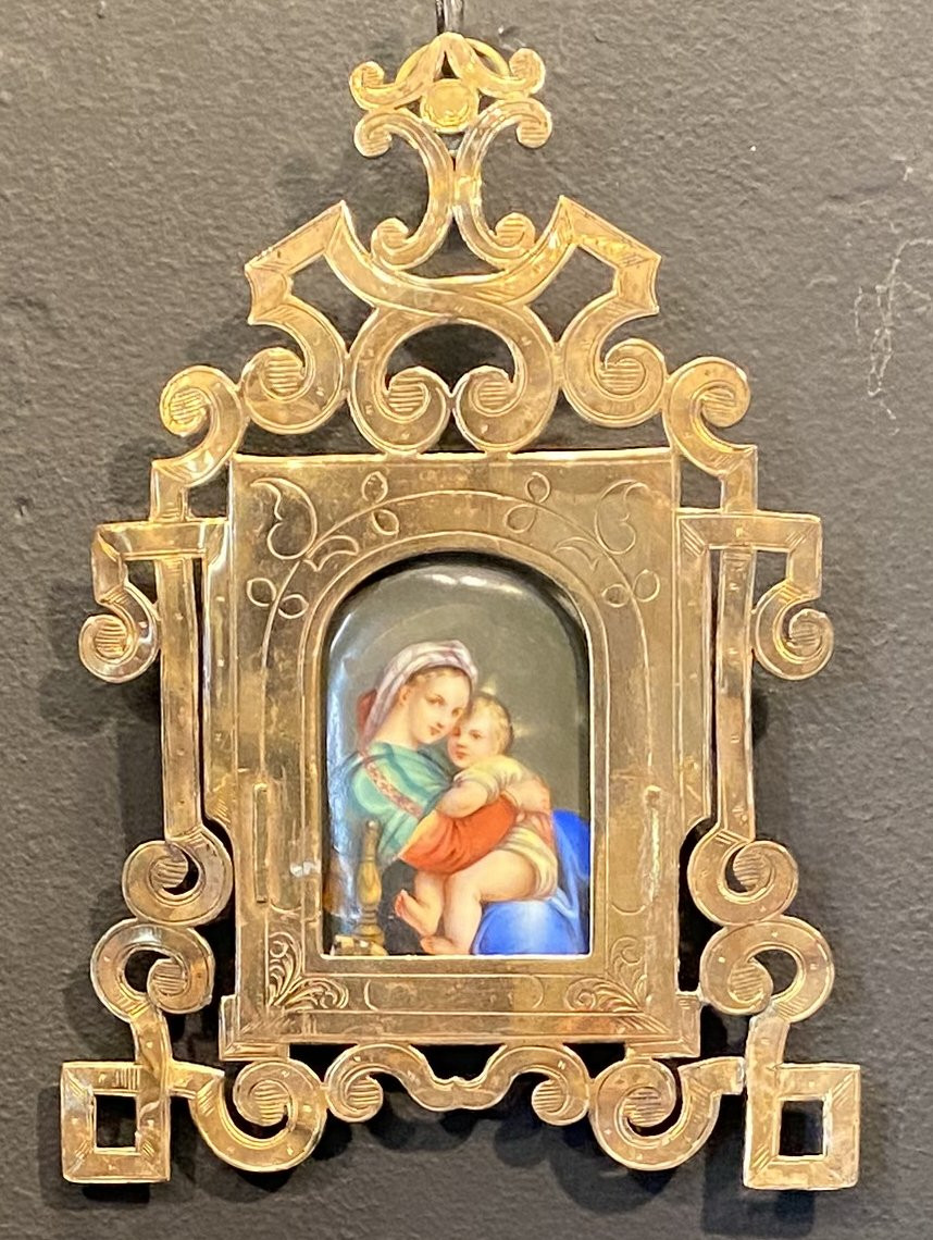 vierge à l'enfant, peinture sur porcelaine en miniature-photo-2