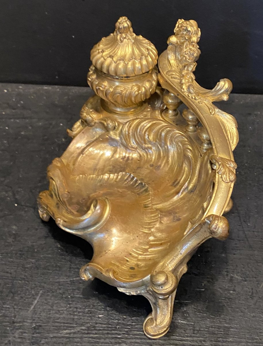 Rococo Inkwell In Gilded Bronze.-photo-4
