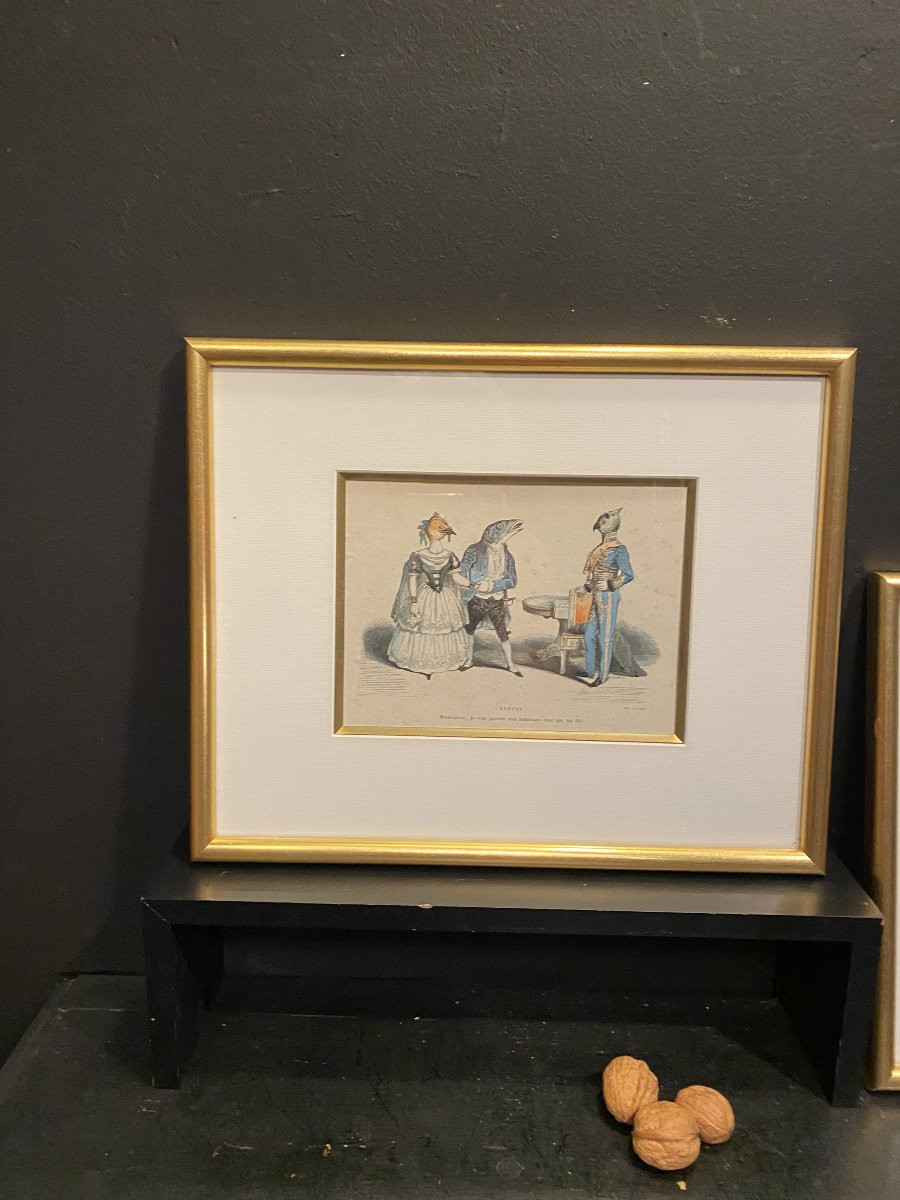 Pair Of Colored Engravings By Granville-photo-2