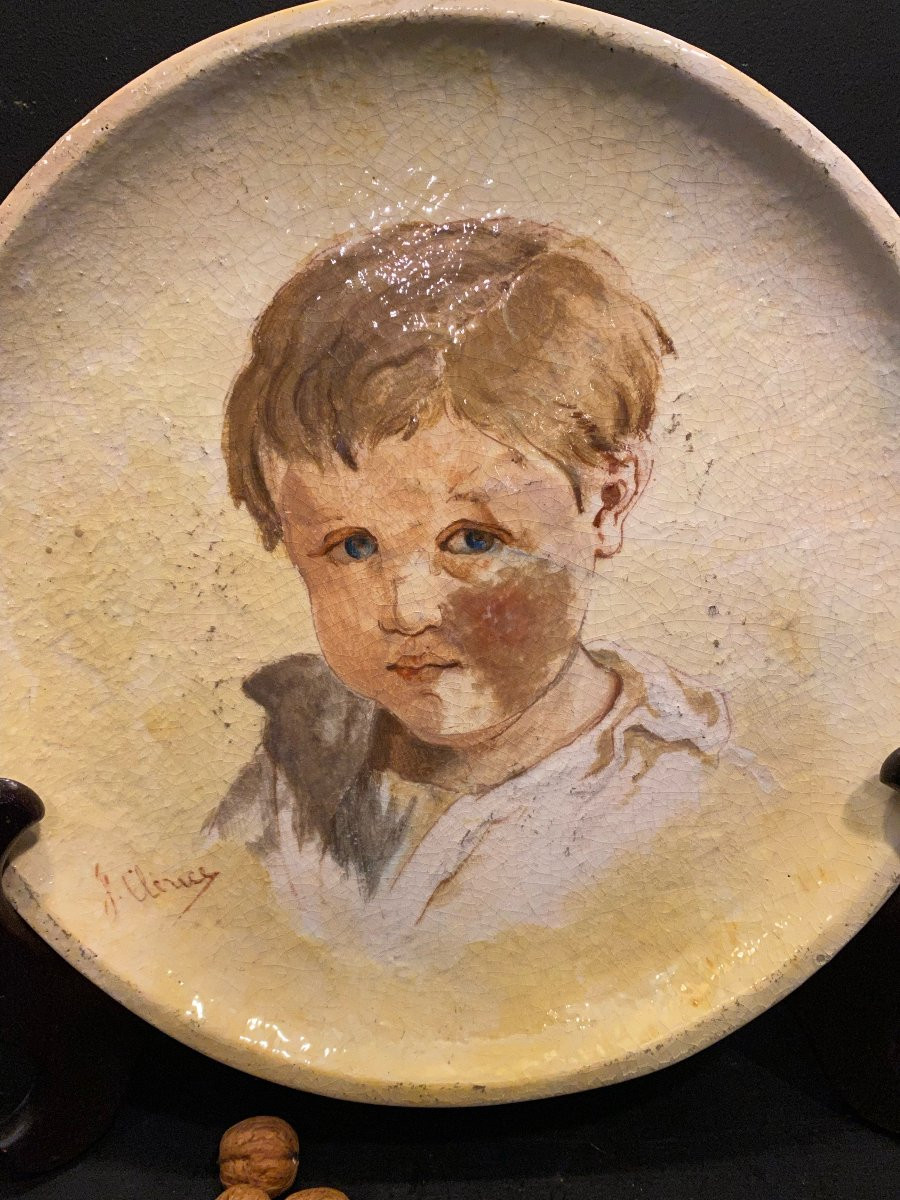 Very Large Dish, Portrait Of A Child Signed Clérice-photo-2