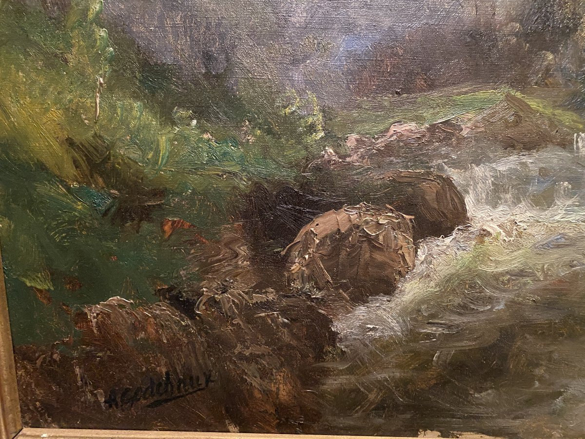 Painting Signed A Godchaux, Mountain Landscape-photo-4