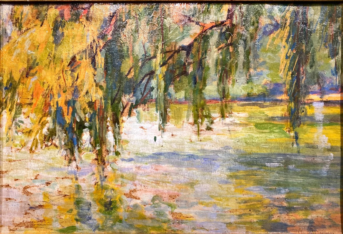 Tableau, bord du lac signé Serrurier-photo-3