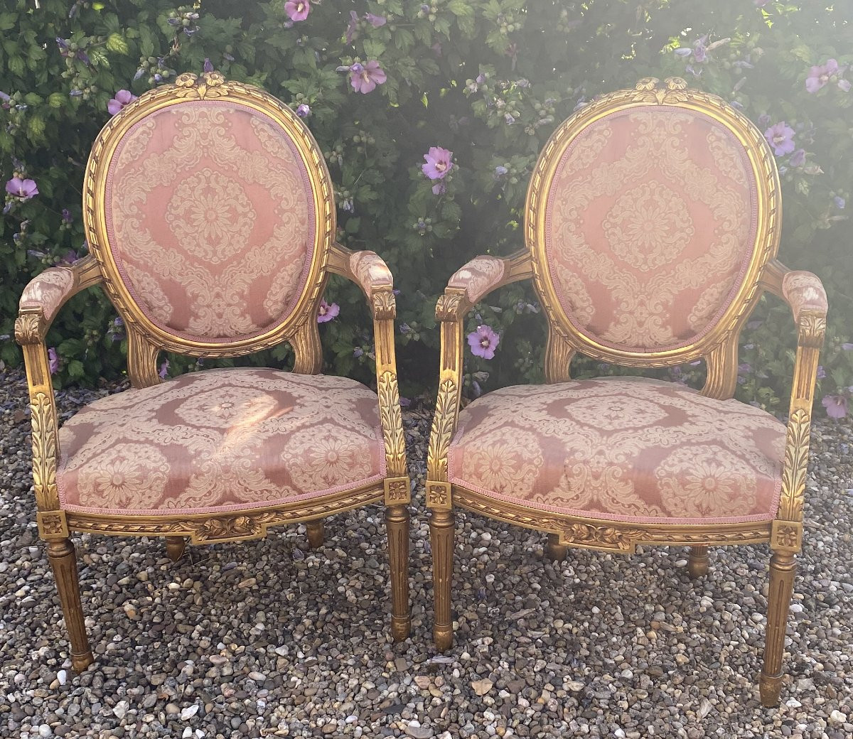 Pair Of Gilded Wooden Armchairs-photo-2