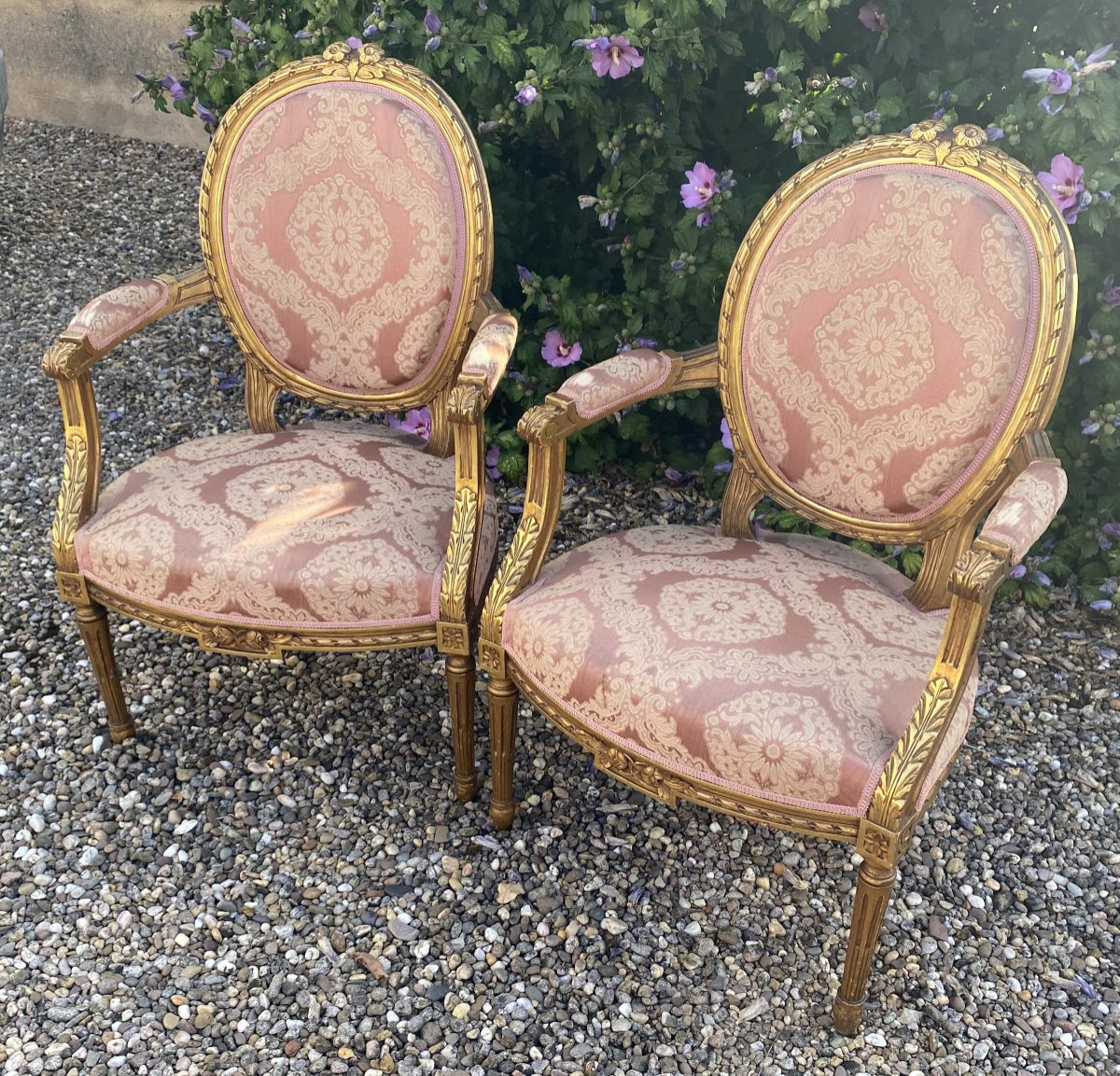 Pair Of Gilded Wooden Armchairs-photo-3
