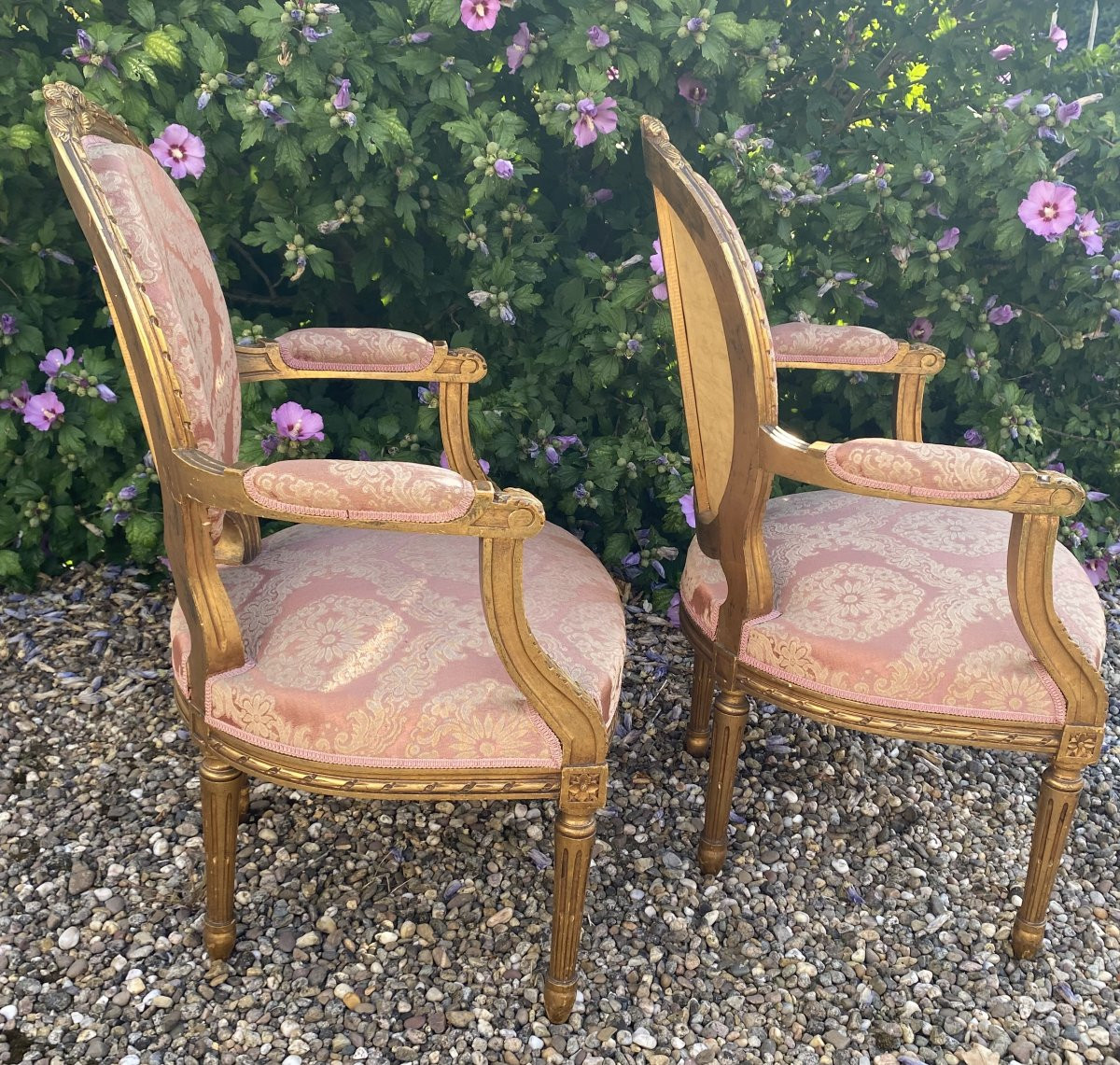Pair Of Gilded Wooden Armchairs-photo-2