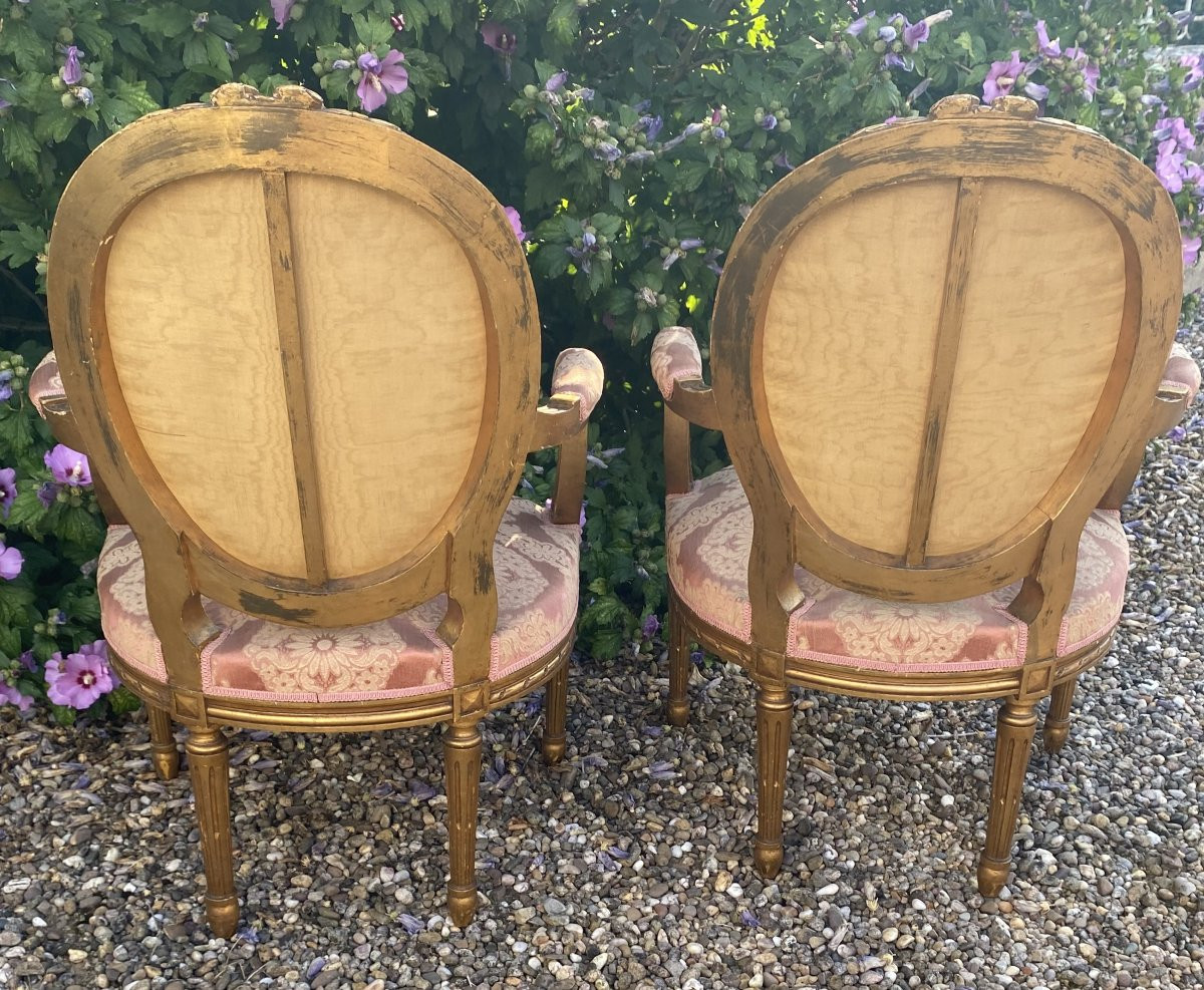 Pair Of Gilded Wooden Armchairs-photo-3