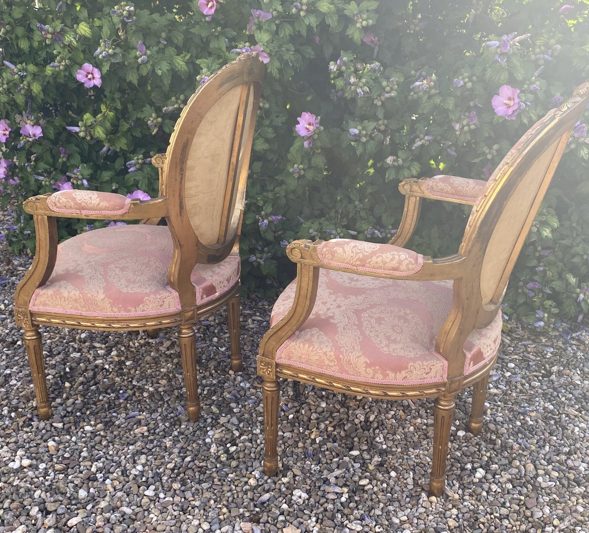Pair Of Gilded Wooden Armchairs-photo-4