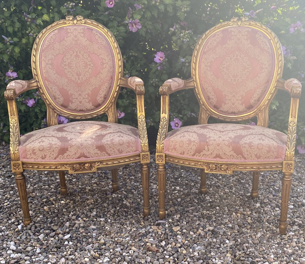 Pair Of Gilded Wooden Armchairs