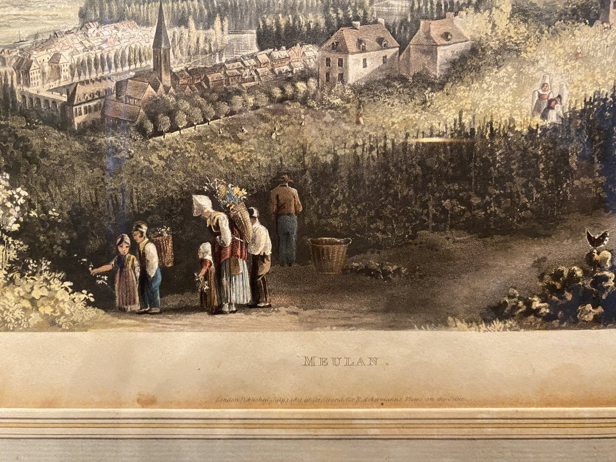 Gravure colorée du XIX°; Meulan-photo-1