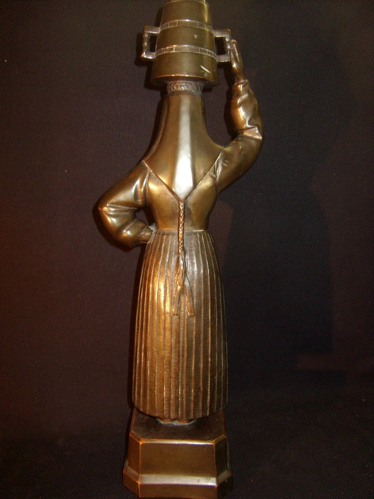 Woman In A Herd, Copper Statue Signed A Jouanneault-photo-3