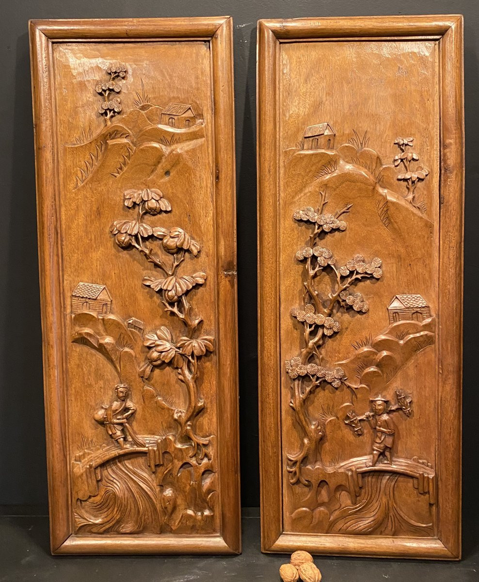 Pair Of Carved Wooden Panels-photo-3