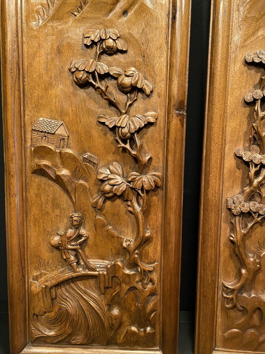 Pair Of Carved Wooden Panels-photo-1