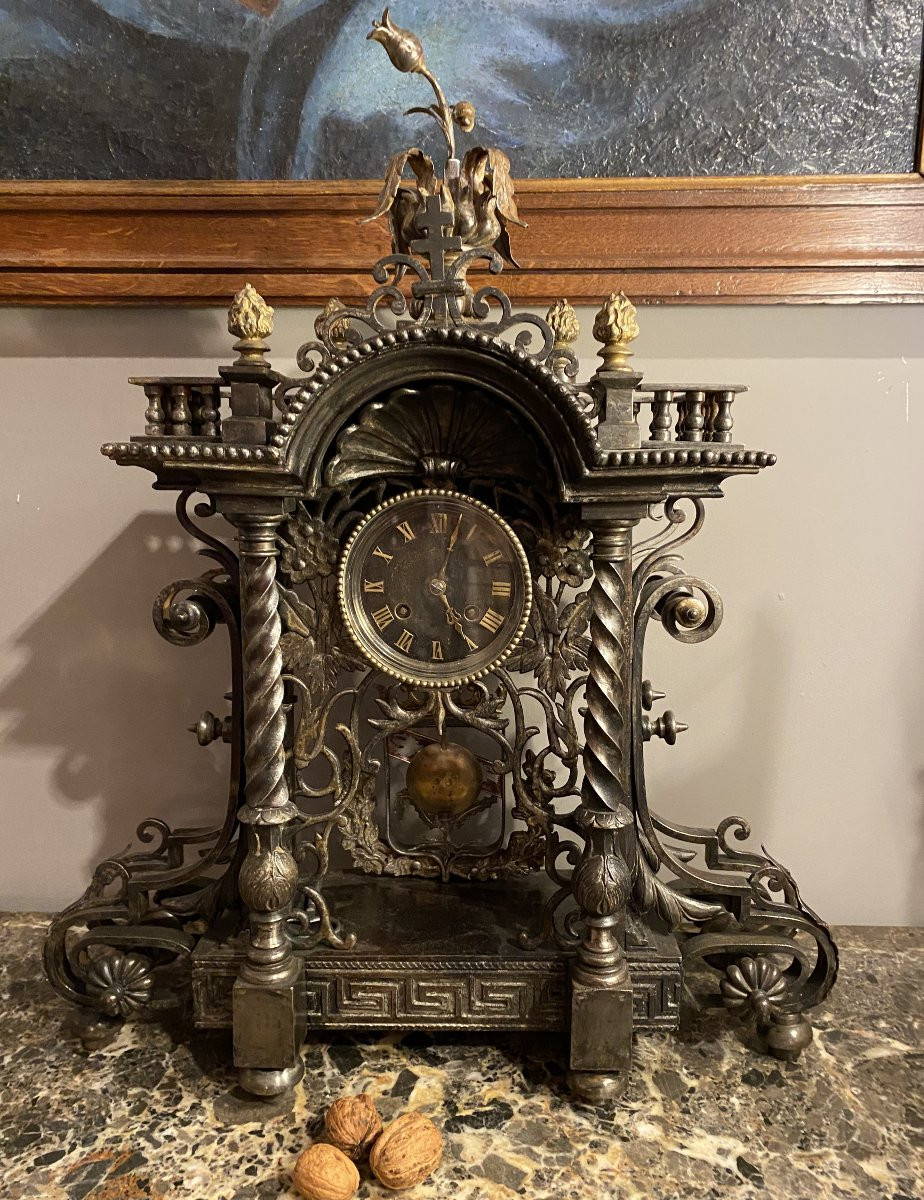 Clock With The Coat Of Arms Of Lorraine In Iron And Cast Iron, Marked Stezle On The Back. -photo-1