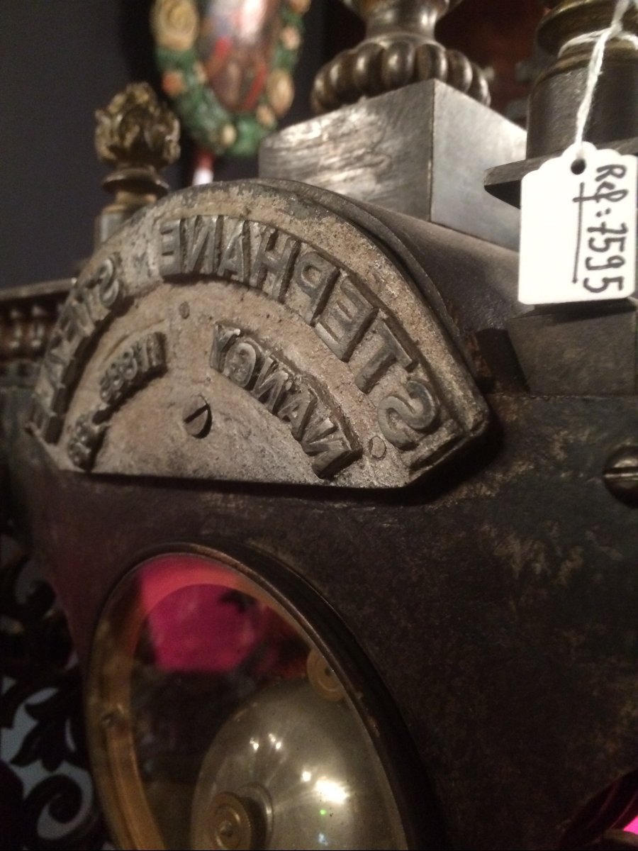 Clock With The Coat Of Arms Of Lorraine In Iron And Cast Iron, Marked Stezle On The Back. -photo-5
