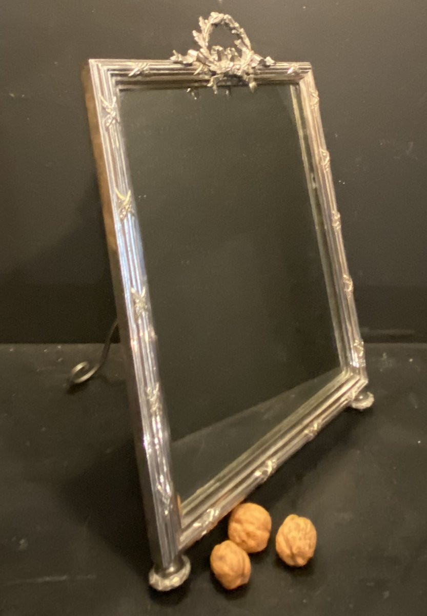 miroir de table en métal argenté-photo-2