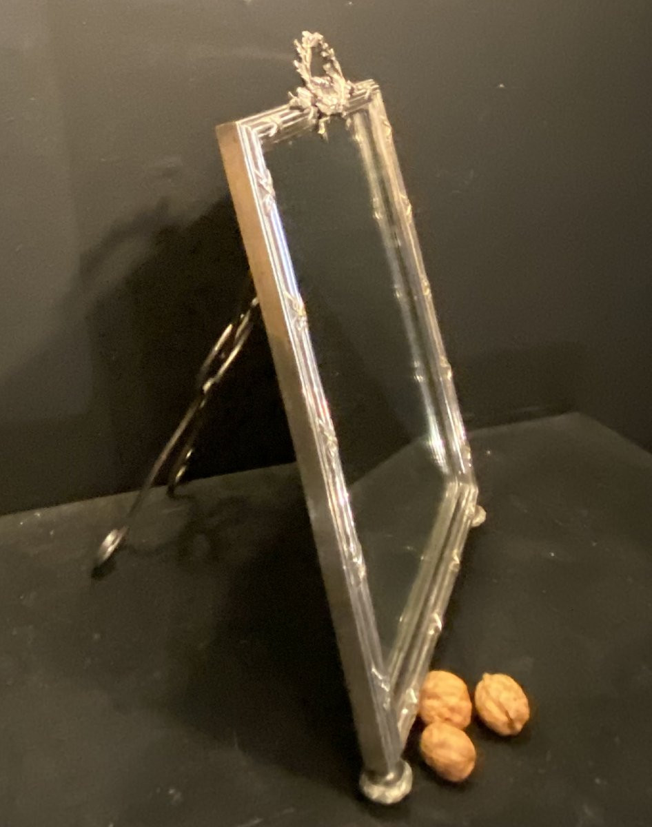 miroir de table en métal argenté-photo-3